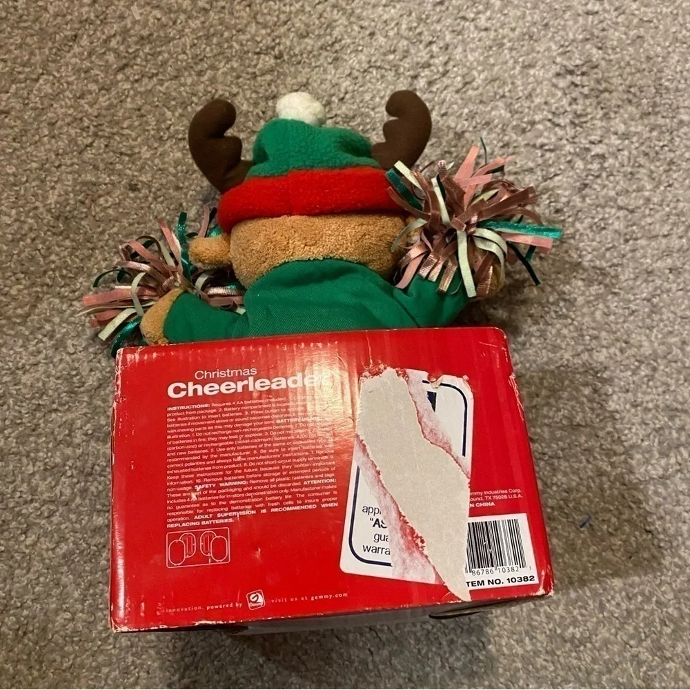 Vintage Gemmy Cheerleader Singing Reindeer NEW Christmas Decoration Plush